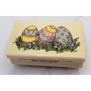 Easter Eggs In Field Uptown Rubber Stamps Wood Mounted Stamp E13193